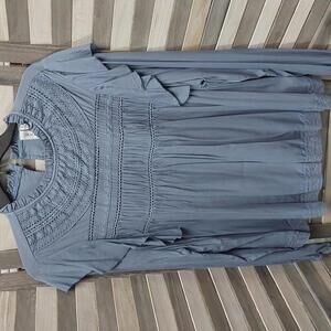 Elegant Blue Ruffled Blouse with Embroidery | Grace + Larma | L